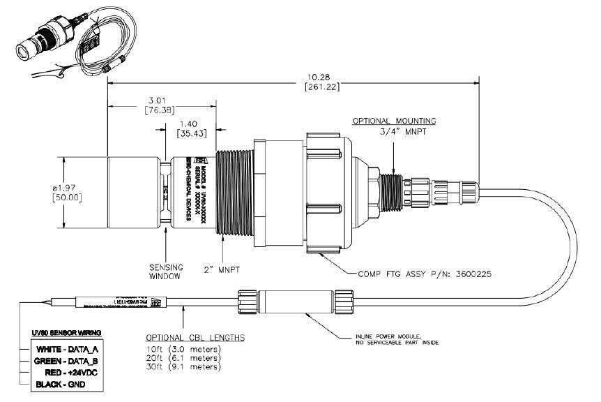 UV80 UV254nm COD, BOD, TOC, SAC Sensor
